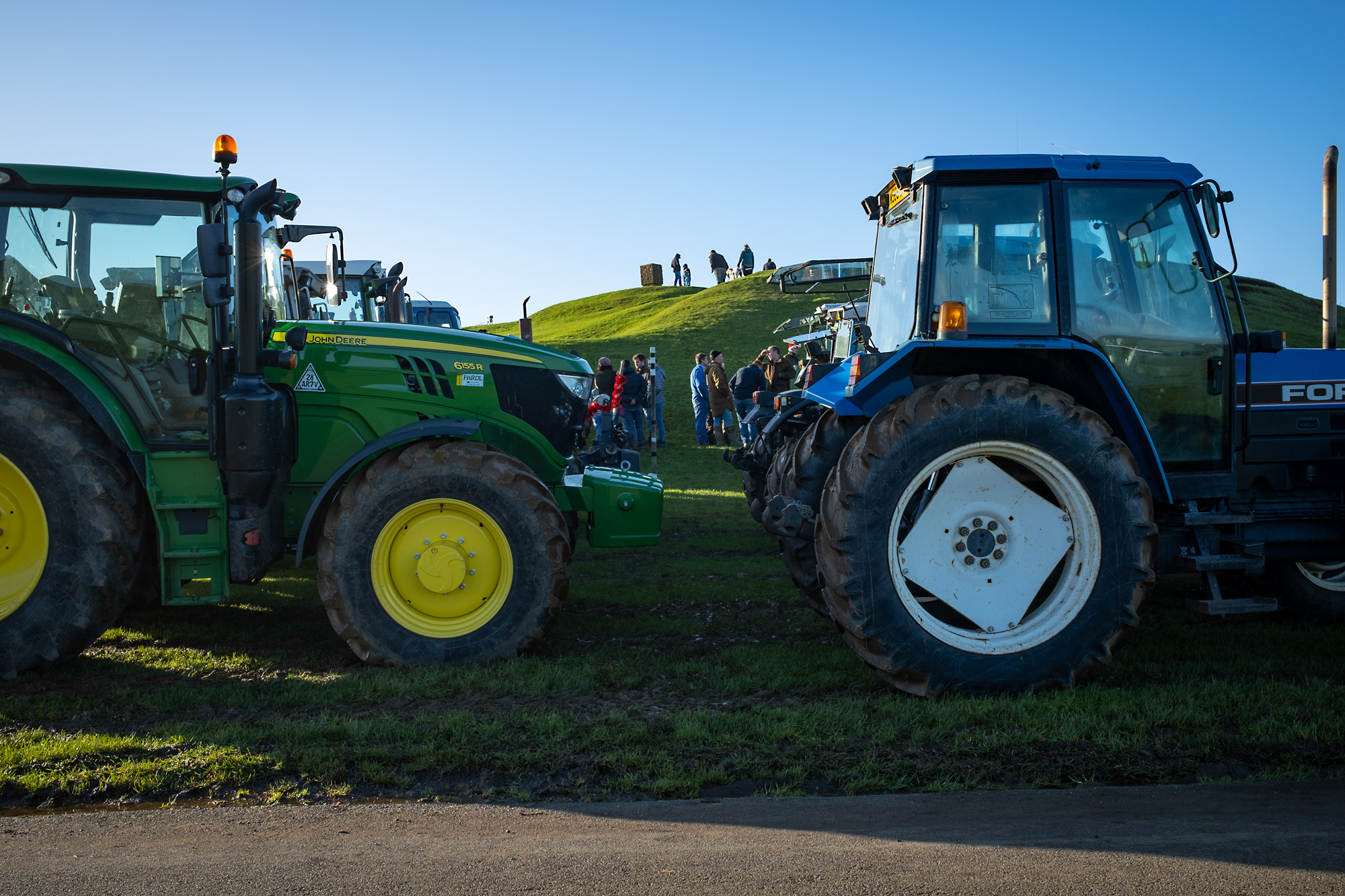 Tractors lined up for a meeting